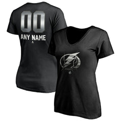 NHL Black Tampa Bay Lightning Women's Personalized Midnight Mascot Logo V-Neck T-Shirt