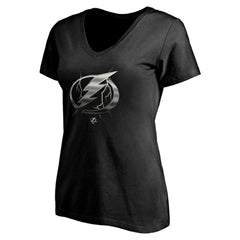 NHL Black Tampa Bay Lightning Women's Personalized Midnight Mascot Logo V-Neck T-Shirt