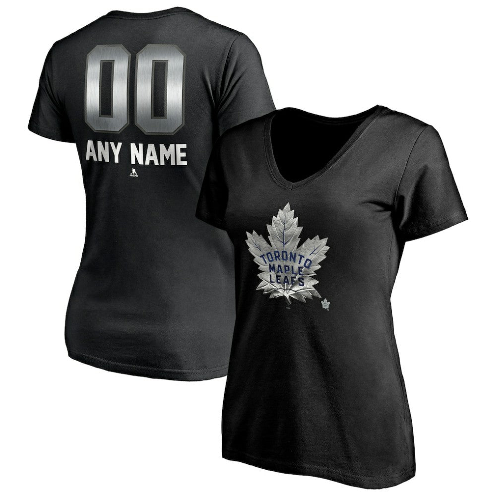 NHL Black Toronto Maple Leafs Women's Personalized Midnight Mascot Logo V-Neck T-Shirt