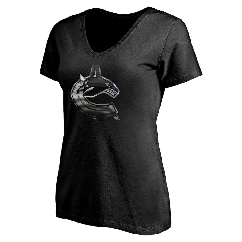 NHL Black Vancouver Canucks Women's Personalized Midnight Mascot Logo V-Neck T-Shirt