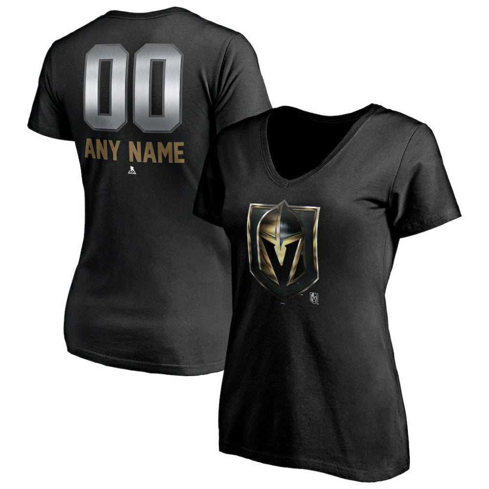 NHL Black Vegas Golden Knights Women's Personalized Midnight Mascot Logo V-Neck T-Shirt