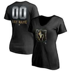NHL Black Vegas Golden Knights Women's Personalized Midnight Mascot Logo V-Neck T-Shirt