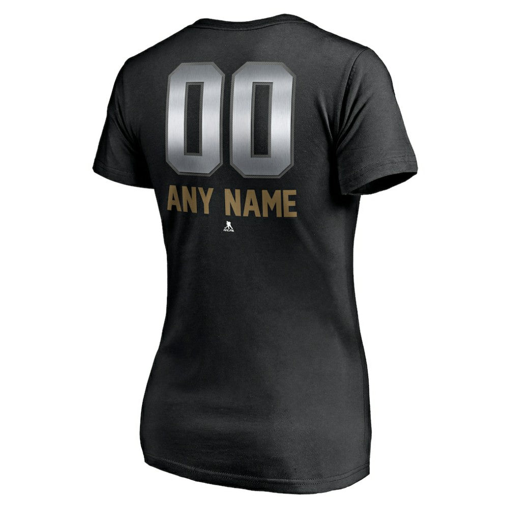 NHL Black Vegas Golden Knights Women's Personalized Midnight Mascot Logo V-Neck T-Shirt