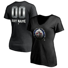NHL Black Winnipeg Jets Women's Personalized Midnight Mascot Logo V-Neck T-Shirt