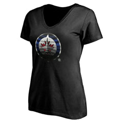 NHL Black Winnipeg Jets Women's Personalized Midnight Mascot Logo V-Neck T-Shirt