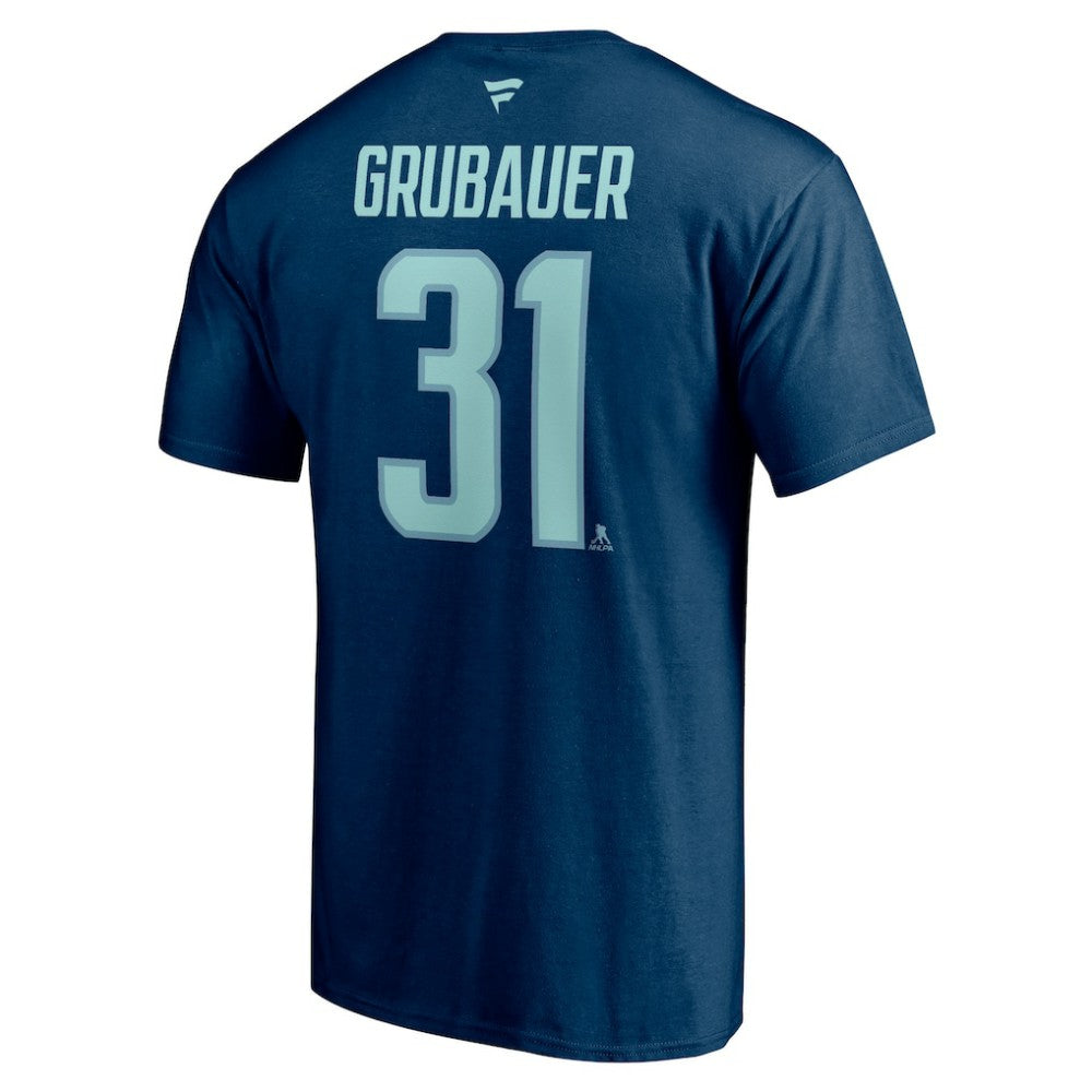 NHL Deep Sea Blue Philipp Grubauer Seattle Kraken Fanatics Authentic Stack Name & Number T-Shirt