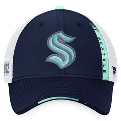 NHL Navy/White Seattle Kraken Fanatics 2022 NHL Draft Authentic Pro On Stage Trucker Adjustable Hat