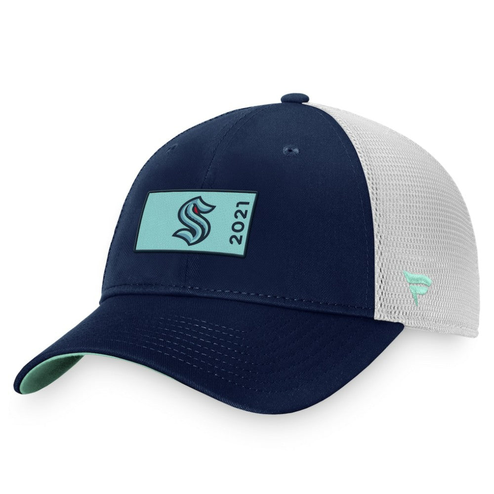 NHL Deep Sea Blue/White Seattle Kraken Fanatics Authentic Pro Rink Trucker Snapback Hat