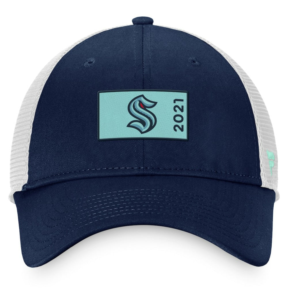 NHL Deep Sea Blue/White Seattle Kraken Fanatics Authentic Pro Rink Trucker Snapback Hat