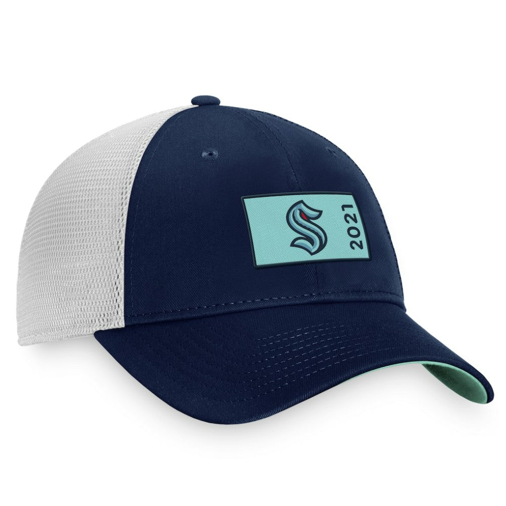 NHL Deep Sea Blue/White Seattle Kraken Fanatics Authentic Pro Rink Trucker Snapback Hat