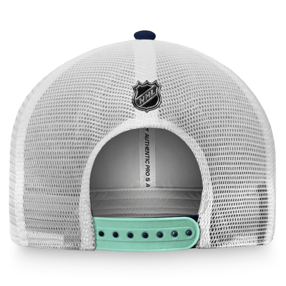 NHL Deep Sea Blue/White Seattle Kraken Fanatics Authentic Pro Rink Trucker Snapback Hat