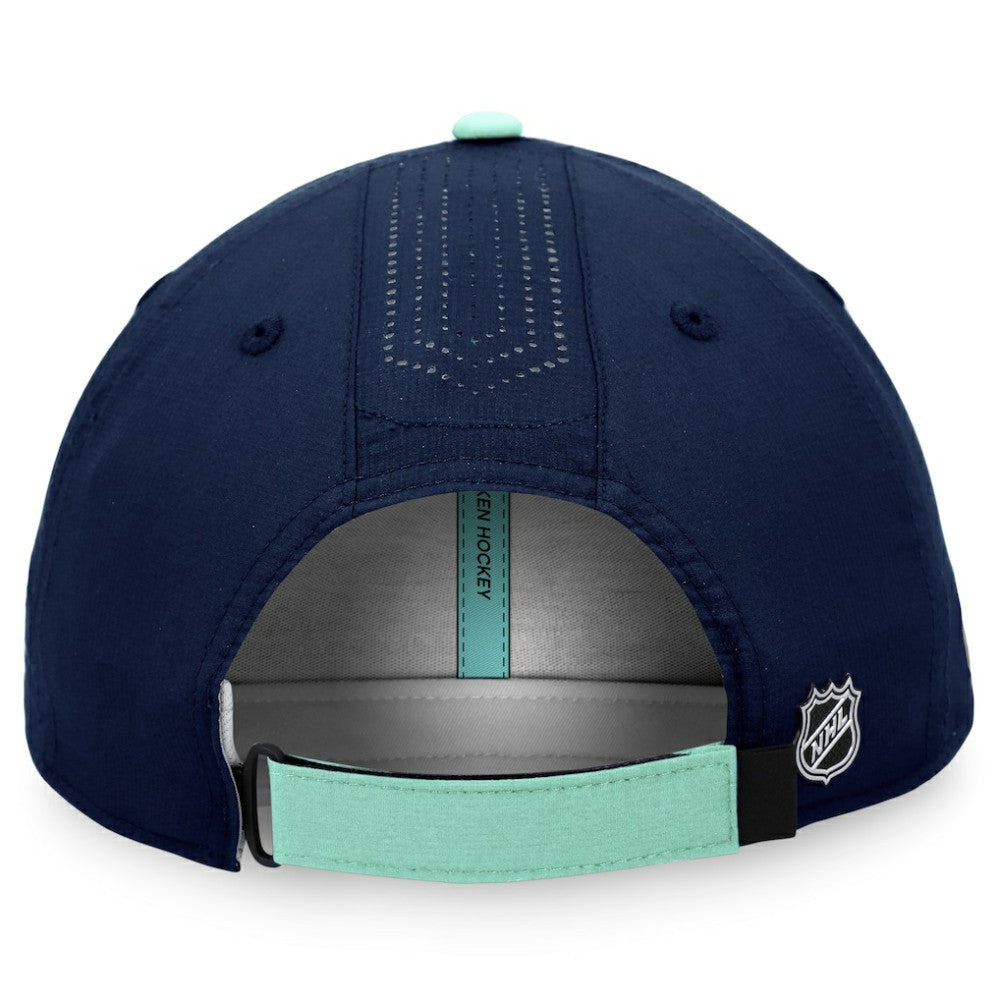 NHL Deep Sea Blue Seattle Kraken Fanatics Authentic Pro Rink Pinnacle Adjustable Hat