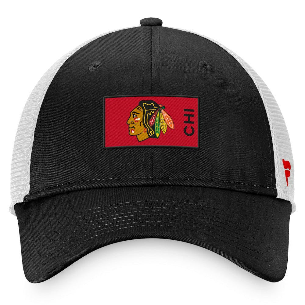 NHL Black/White Chicago Blackhawks Fanatics Authentic Pro Rink Trucker Snapback Hat