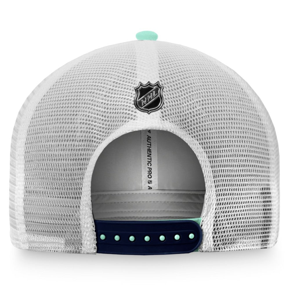 NHL Light Blue/White Seattle Kraken Fanatics Authentic Pro Rink Trucker Snapback Hat