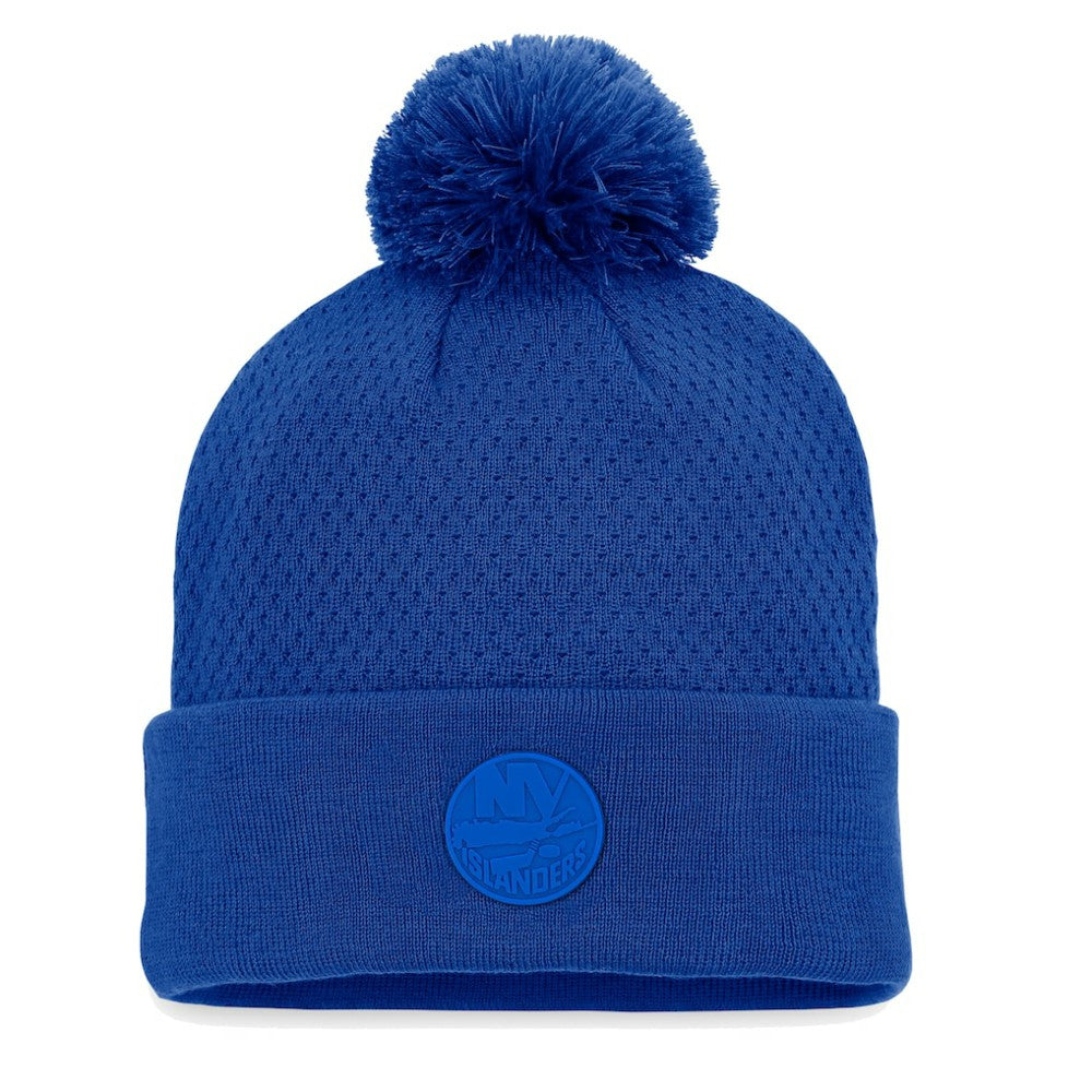 NHL Royal New York Islanders Fanatics Women's Authentic Pro Road Cuffed Knit Hat with Pom