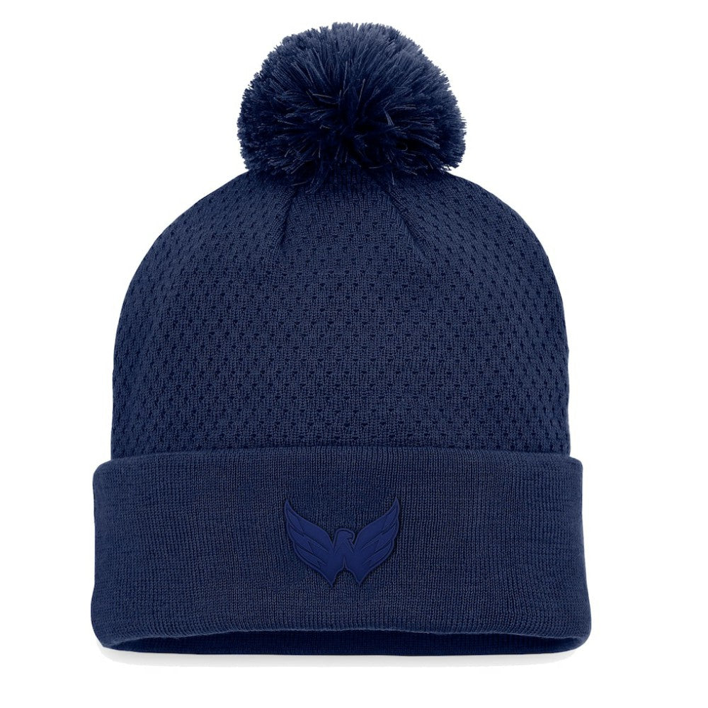 NHL Navy Washington Capitals Fanatics Women's Authentic Pro Road Cuffed Knit Hat with Pom