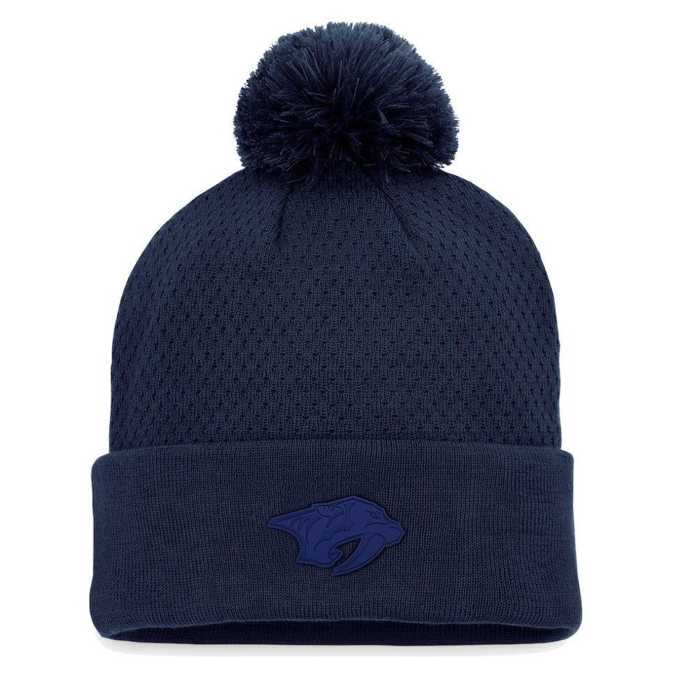 NHL Navy Nashville Predators Fanatics Women's Authentic Pro Road Cuffed Knit Hat with Pom