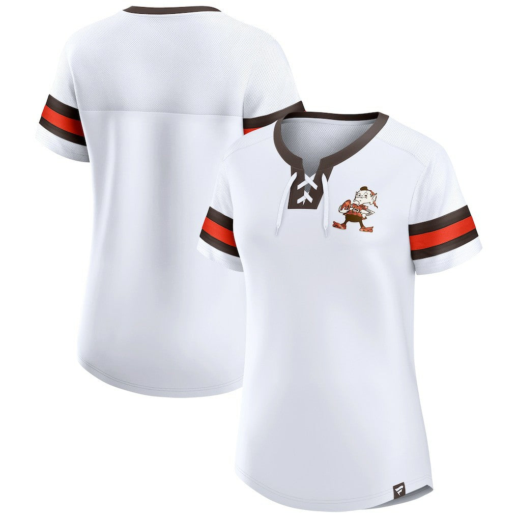 Women's Brownie The Elf Gridiron Classics Sunday Best Lace-Up T-Shirt - Cleveland Browns