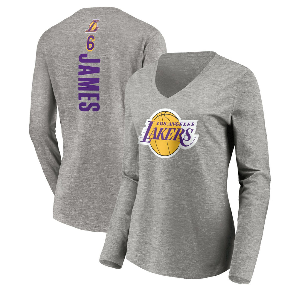 NBA LeBron James Los Angeles Lakers Women's #6 Playmaker Name & Number Long Sleeve V-Neck T-Shirt