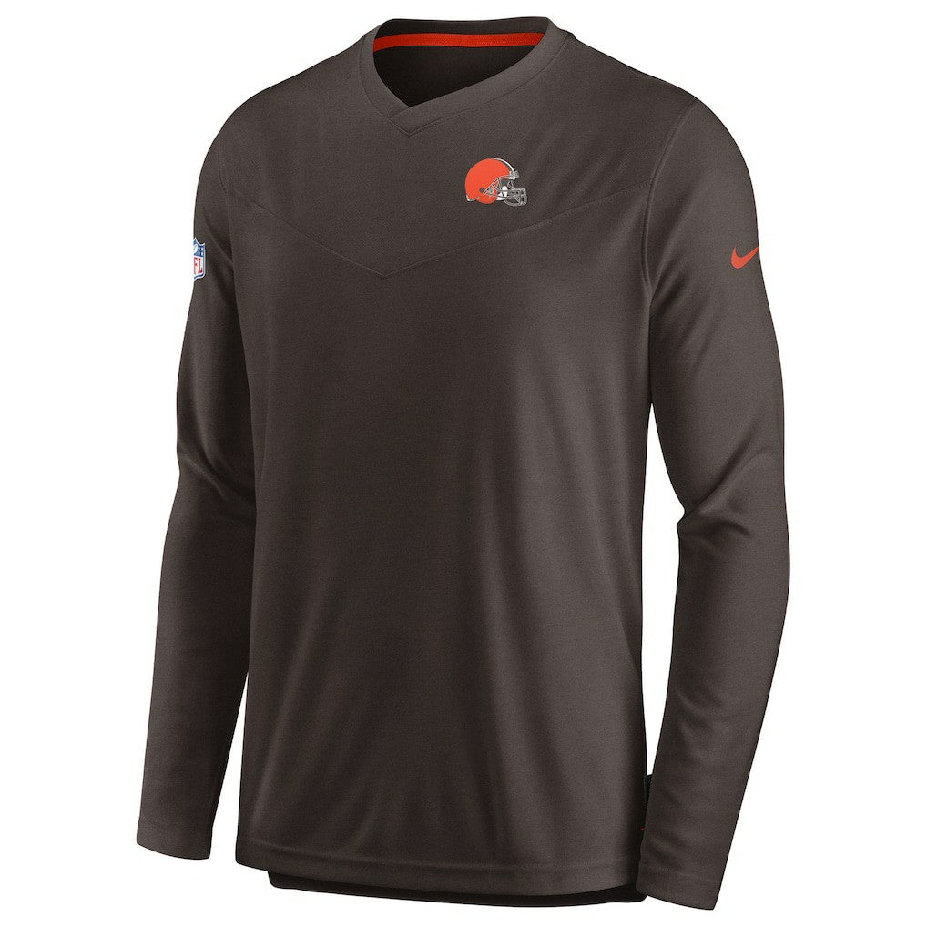 Sideline Coach Chevron Lock Up Long Sleeve V-Neck Performance T-Shirt - Cleveland Browns