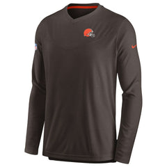 Sideline Coach Chevron Lock Up Long Sleeve V-Neck Performance T-Shirt - Cleveland Browns