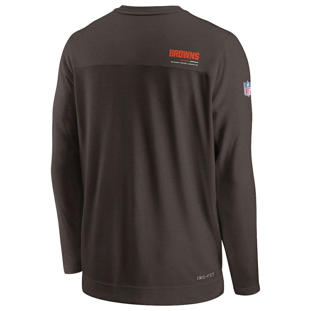 Sideline Coach Chevron Lock Up Long Sleeve V-Neck Performance T-Shirt - Cleveland Browns