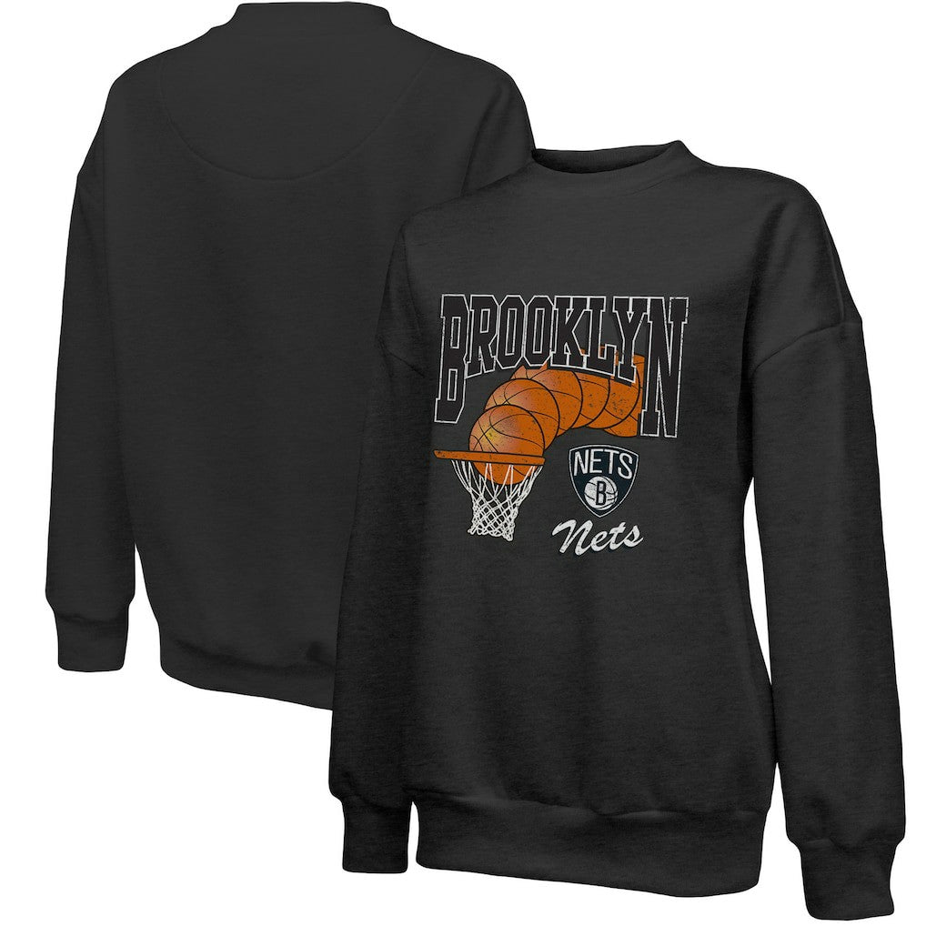 NBA Brooklyn Nets Majestic Threads Women's Bank Shot Pullover Tri-Blend Sweatshirt