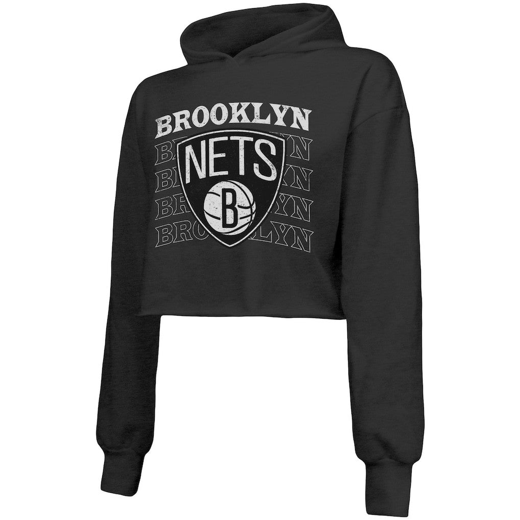 NBA Brooklyn Nets Majestic Threads Women's Repeat Cropped Tri-Blend Pullover Hoodie