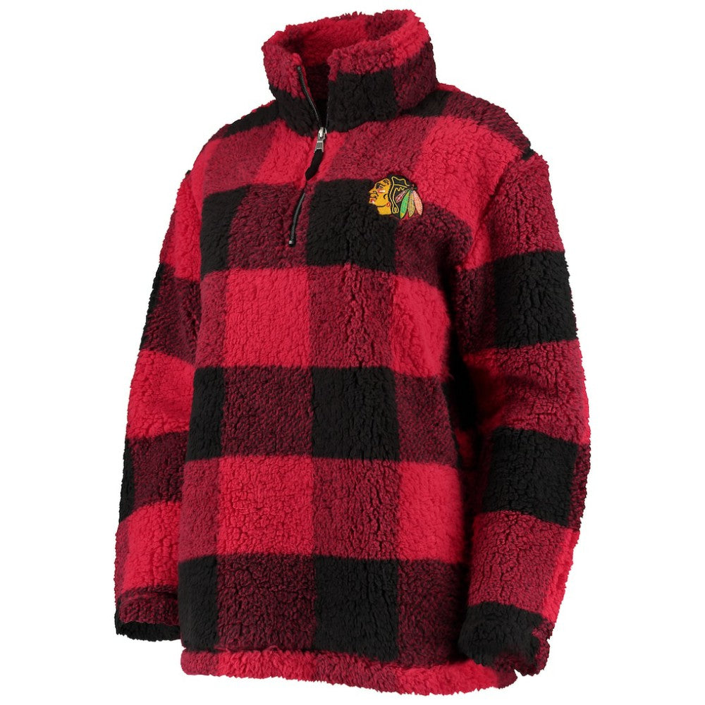 NHL Red/Black Chicago Blackhawks G-III 4Her by Carl Banks Women's Plaid Sherpa Quarter-Zip Jacket
