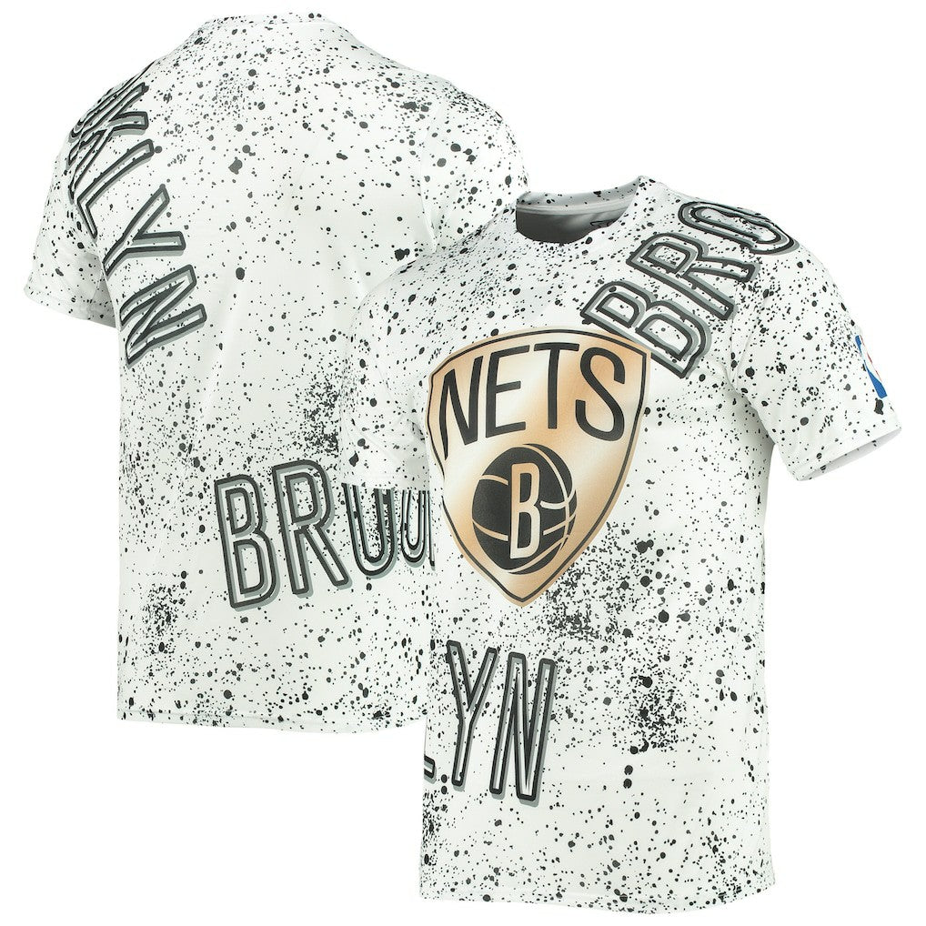 NBA Brooklyn Nets FISLL Gold Foil Splatter Print T-Shirt