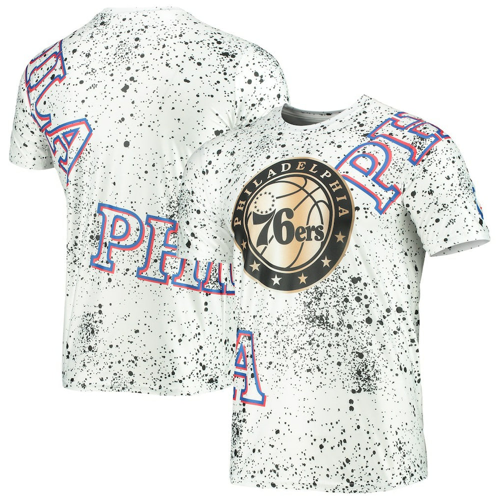 NBA Philadelphia 76ers FISLL Gold Foil Splatter Print T-Shirt
