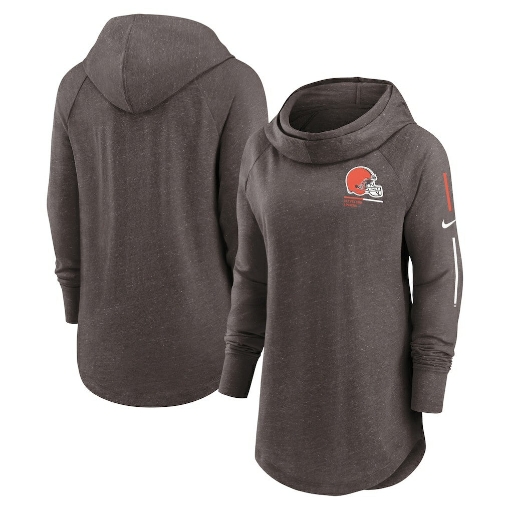 Women's Minimal Statement Lightweight Raglan Funnel Neck Pullover Hoodie - Cleveland Browns