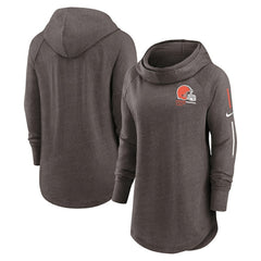 Women's Minimal Statement Lightweight Raglan Funnel Neck Pullover Hoodie - Cleveland Browns
