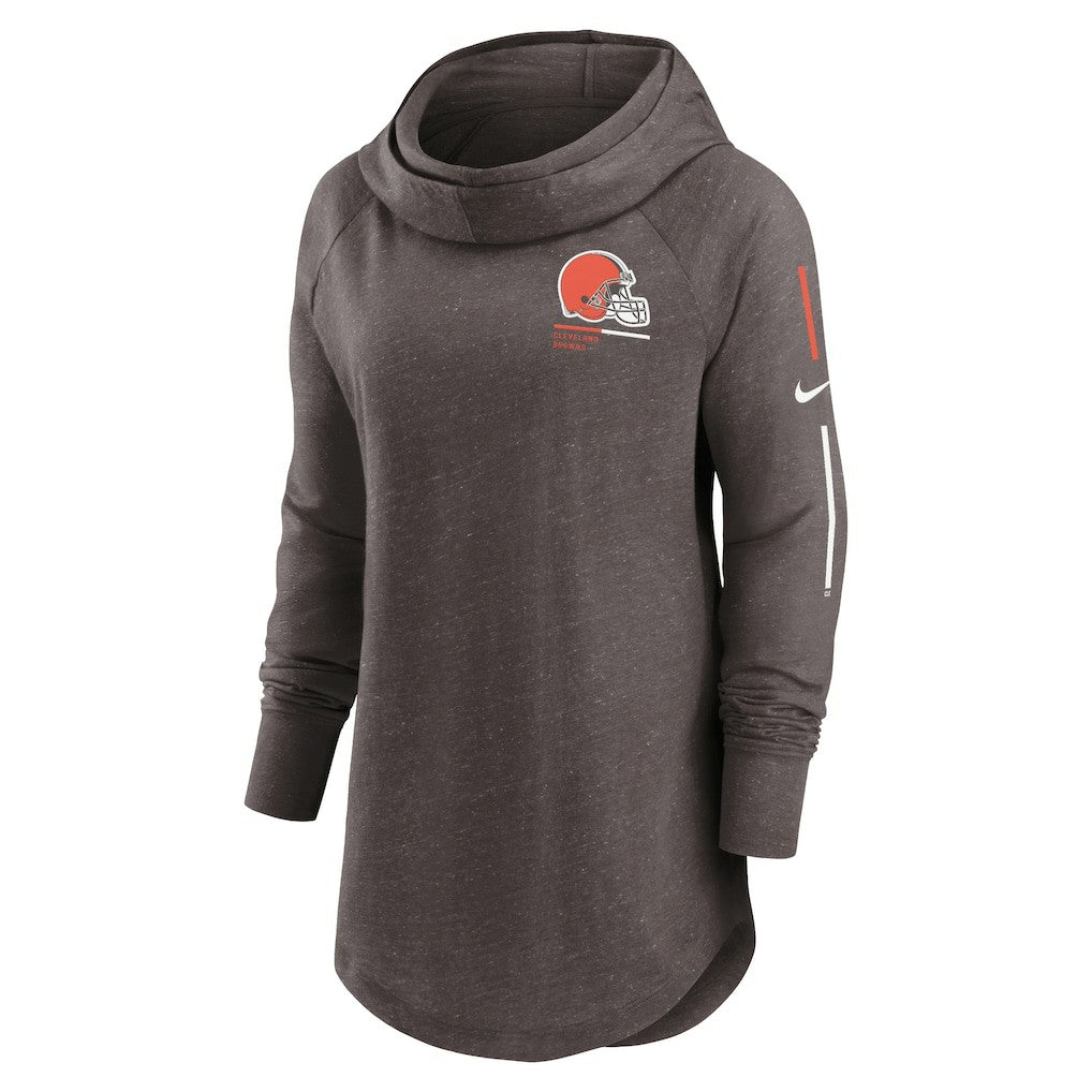 Women's Minimal Statement Lightweight Raglan Funnel Neck Pullover Hoodie - Cleveland Browns