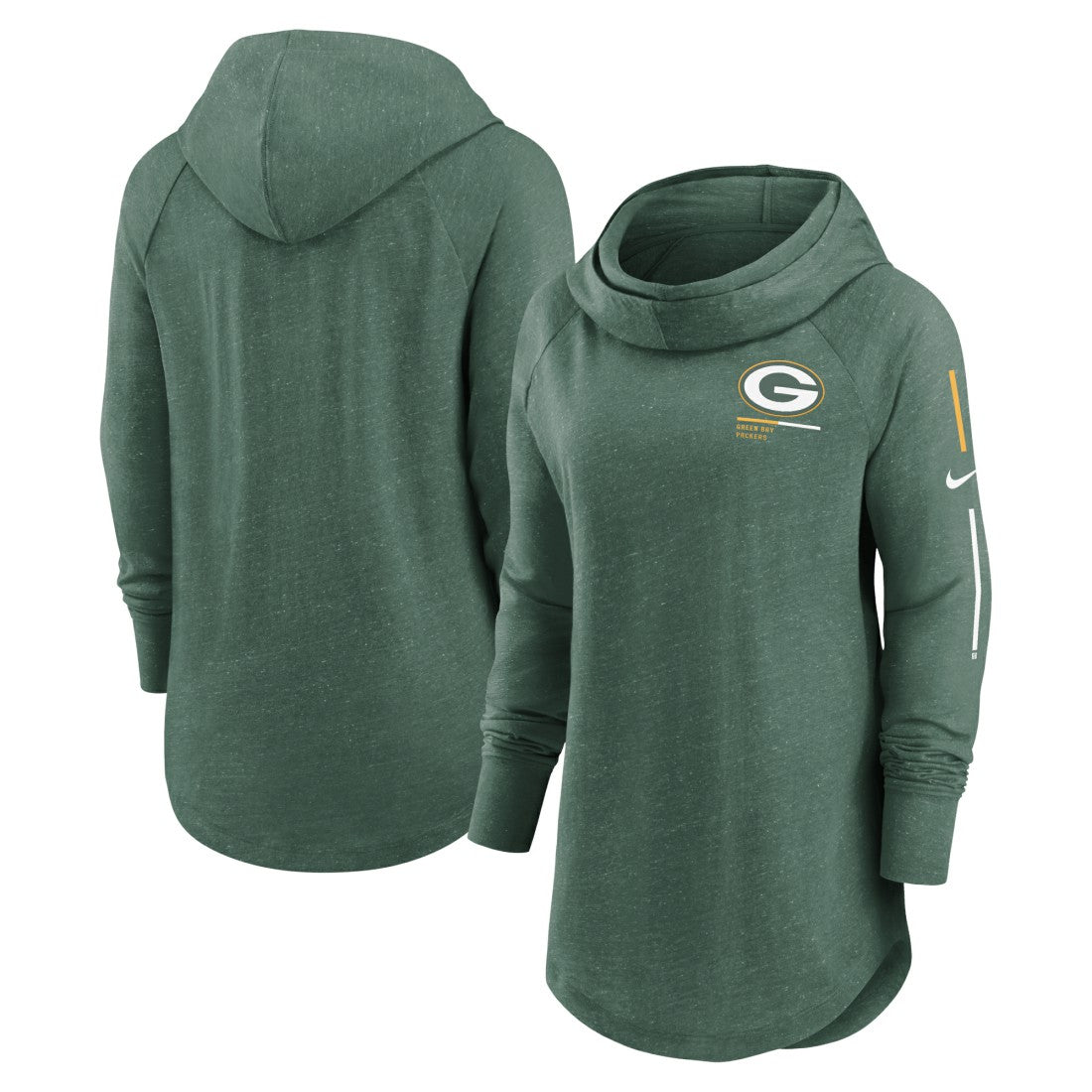 Women's Minimal Statement Lightweight Raglan Funnel Neck Pullover Hoodie - Green Bay Packers