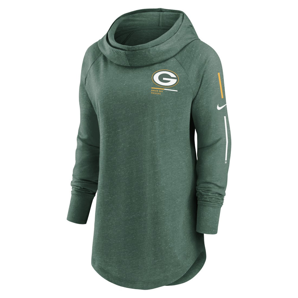 Women's Minimal Statement Lightweight Raglan Funnel Neck Pullover Hoodie - Green Bay Packers