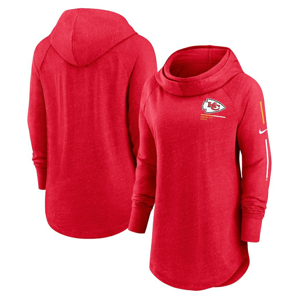Women's Minimal Statement Lightweight Raglan Funnel Neck Pullover Hoodie - Kansas City Chiefs