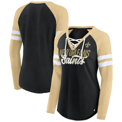 Women's True to Form Raglan Lace-Up V-Neck Long Sleeve T-Shirt - New Orleans Saints