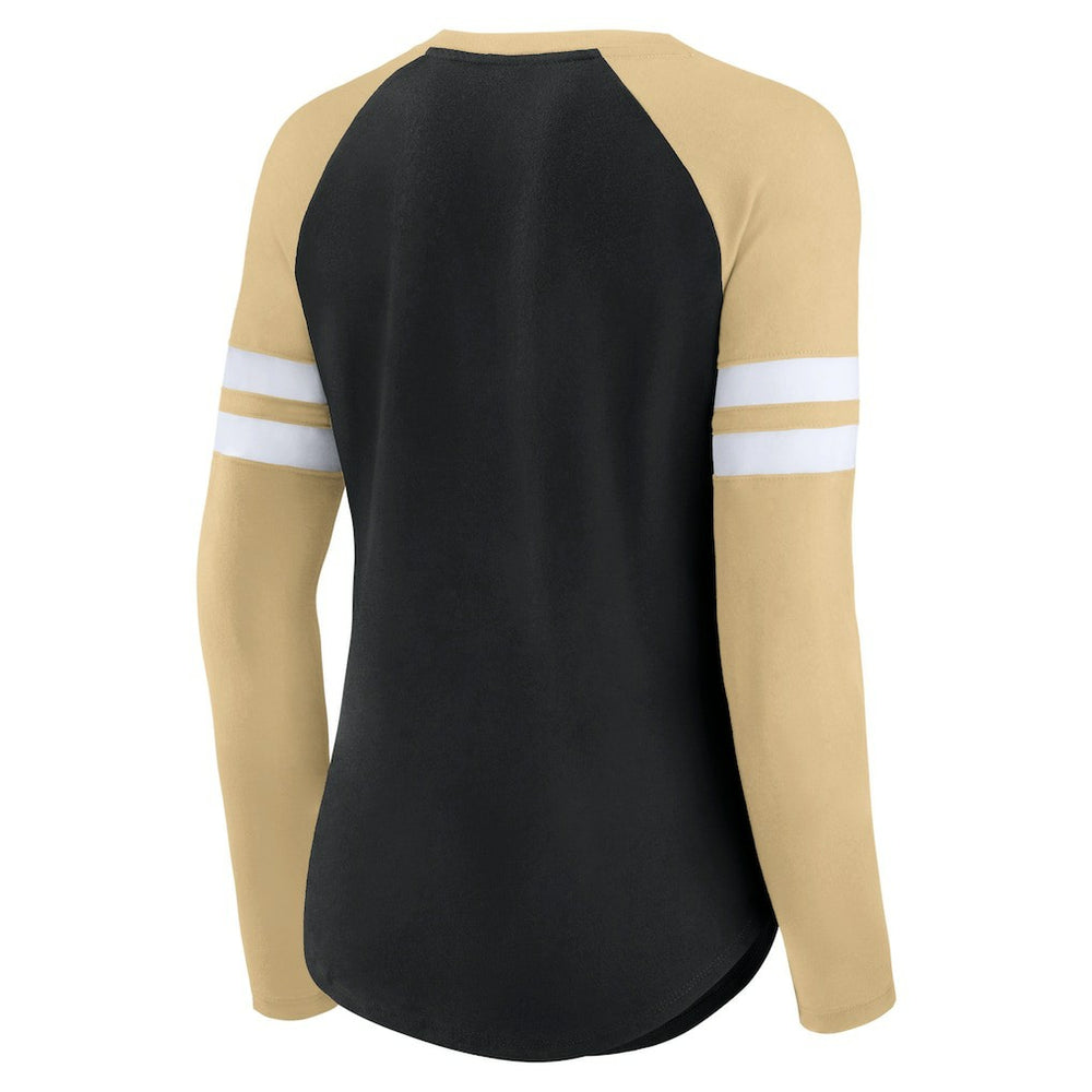 Women's True to Form Raglan Lace-Up V-Neck Long Sleeve T-Shirt - New Orleans Saints