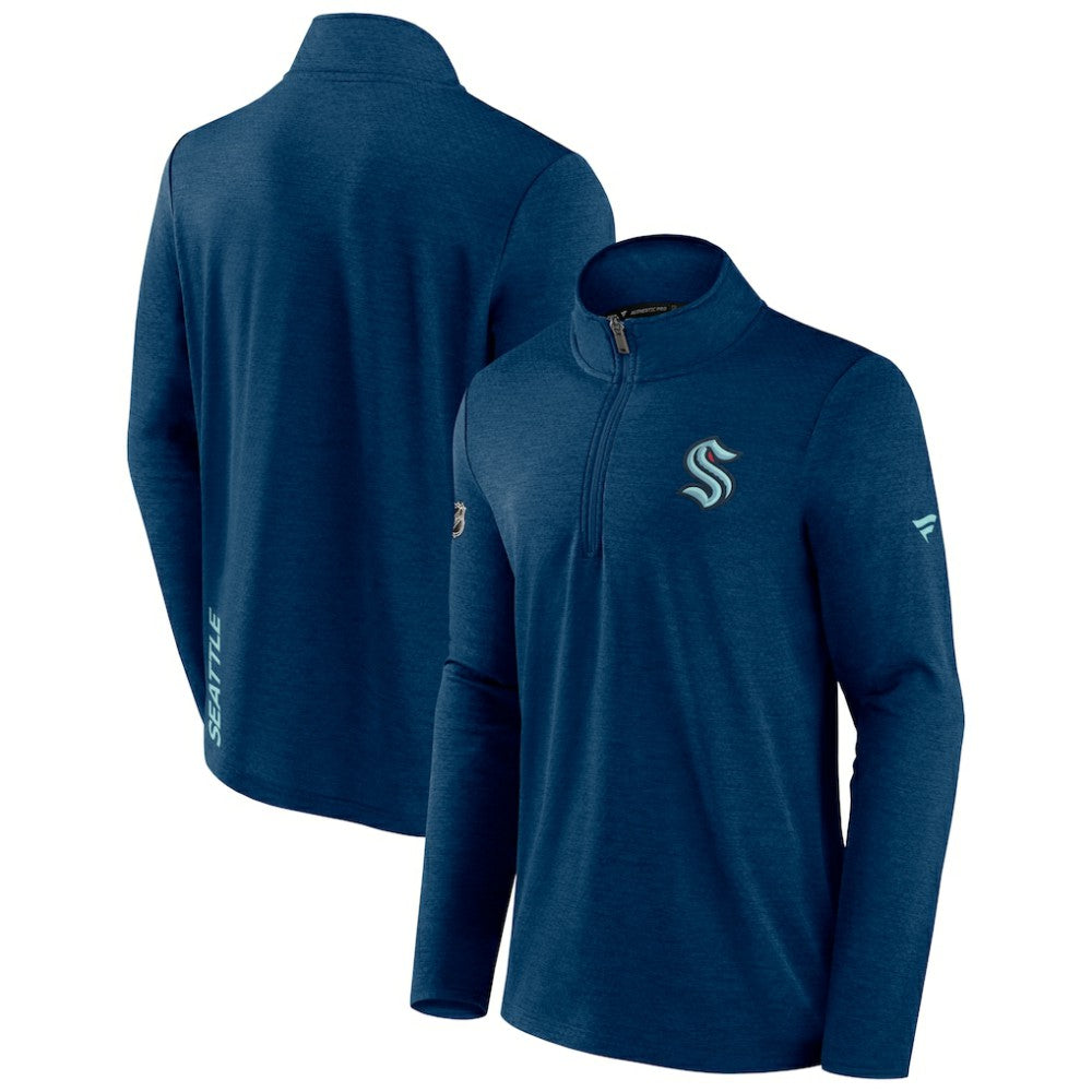 NHL Heather Deep Sea Blue Seattle Kraken Fanatics Authentic Pro Rink Quartet-Zip Jacket