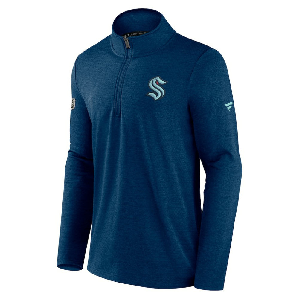 NHL Heather Deep Sea Blue Seattle Kraken Fanatics Authentic Pro Rink Quartet-Zip Jacket