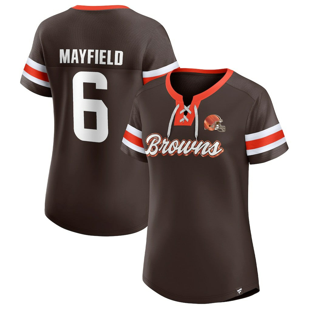 Baker Mayfield  Women's Athena Name & Number Notch Neck T-Shirt - Cleveland Browns