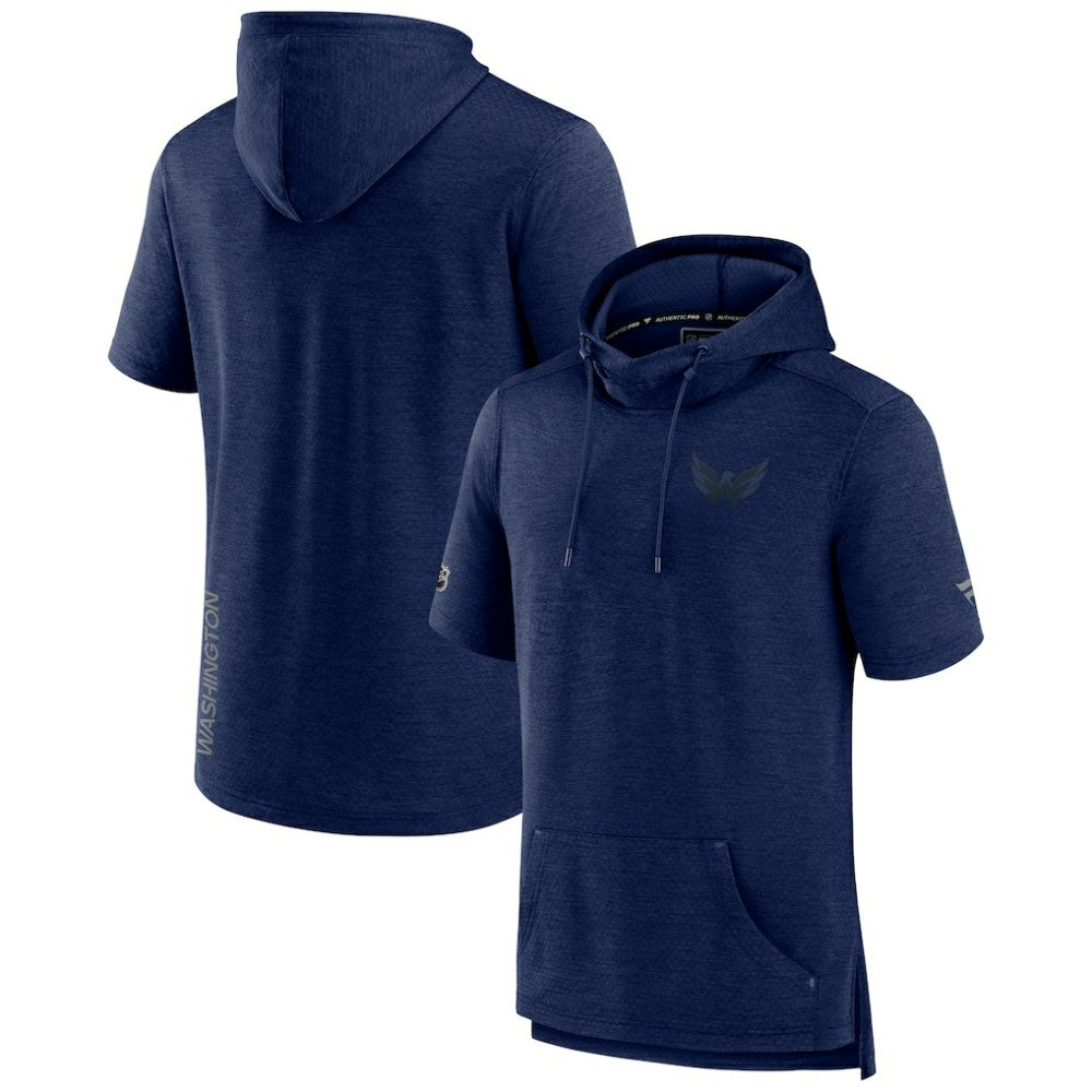 NHL Heather Navy Washington Capitals Fanatics Authentic Pro Road Performance Short Sleeve Pullover Hoodie