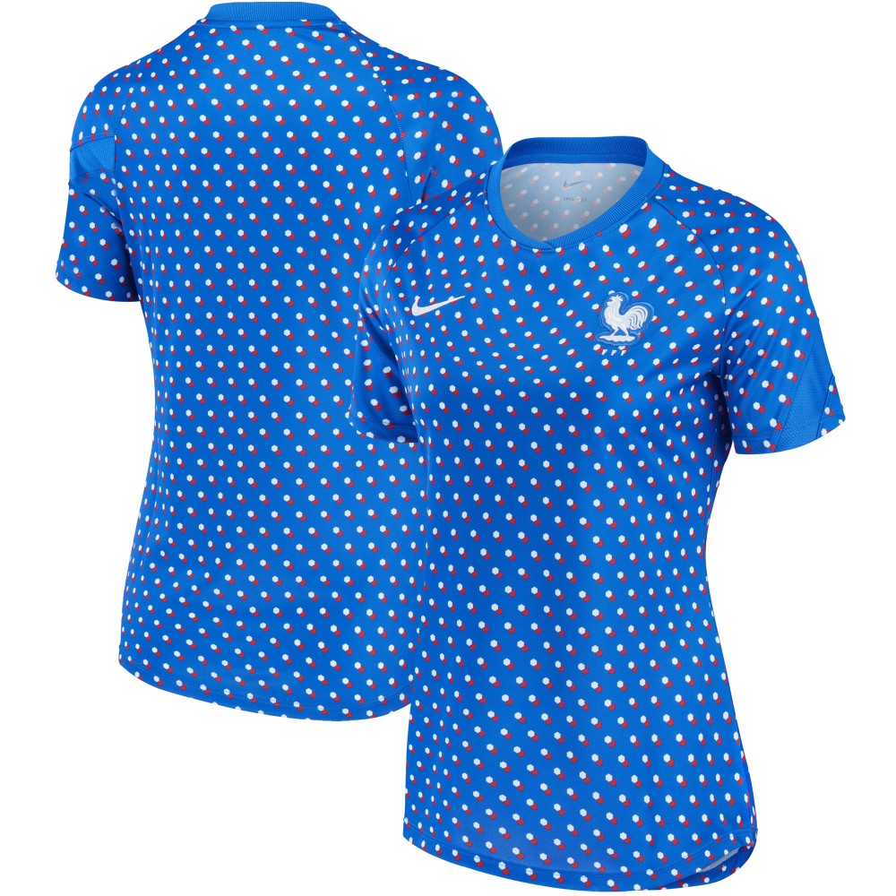 France Women's National Team Women's 2022/23 Away Pre-Match Performance Top - Nike Blue