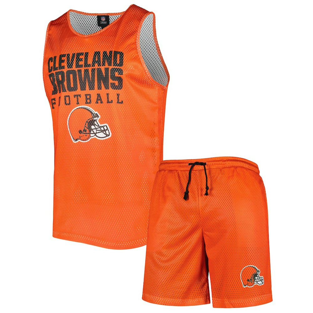 FOCO Colorblock Mesh V-Neck & Shorts Set - Cleveland Browns