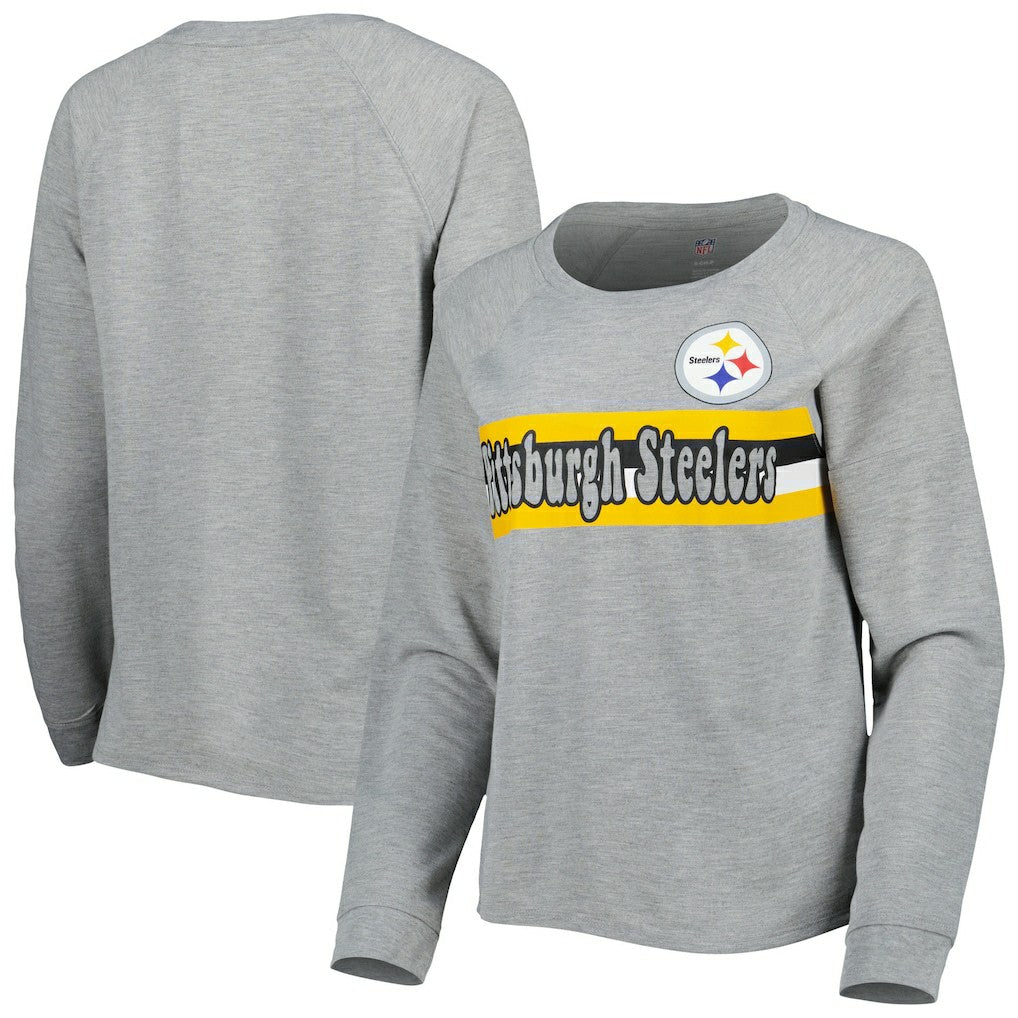 Juniors All Striped Up Raglan Long Sleeve T-Shirt - Pittsburgh Steelers