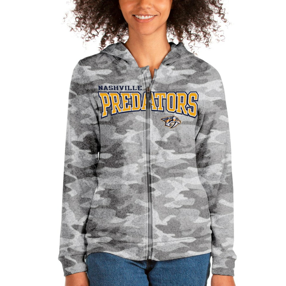 NHL Camo Nashville Predators Antigua Women's Team Absolute Full-Zip Hoodie