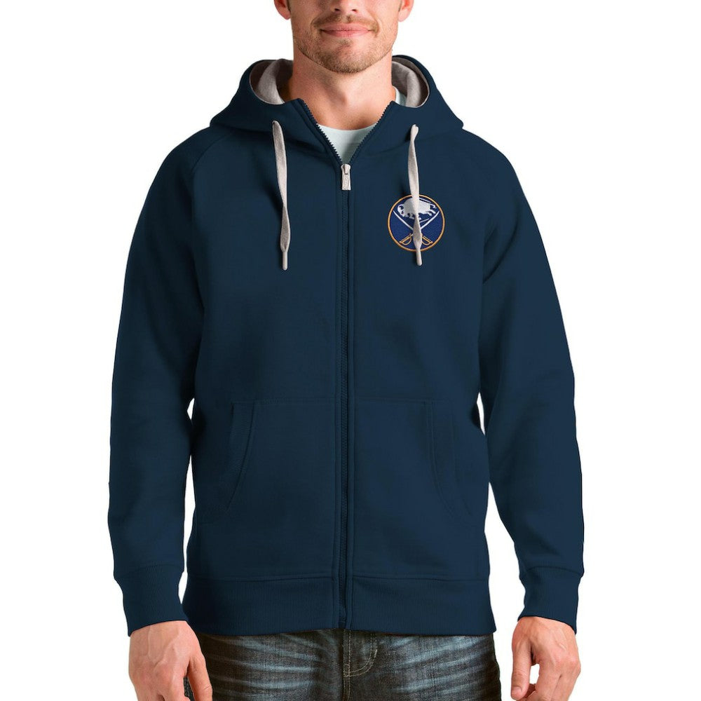 NHL Navy Buffalo Sabres Antigua Logo Victory Full-Zip Hoodie