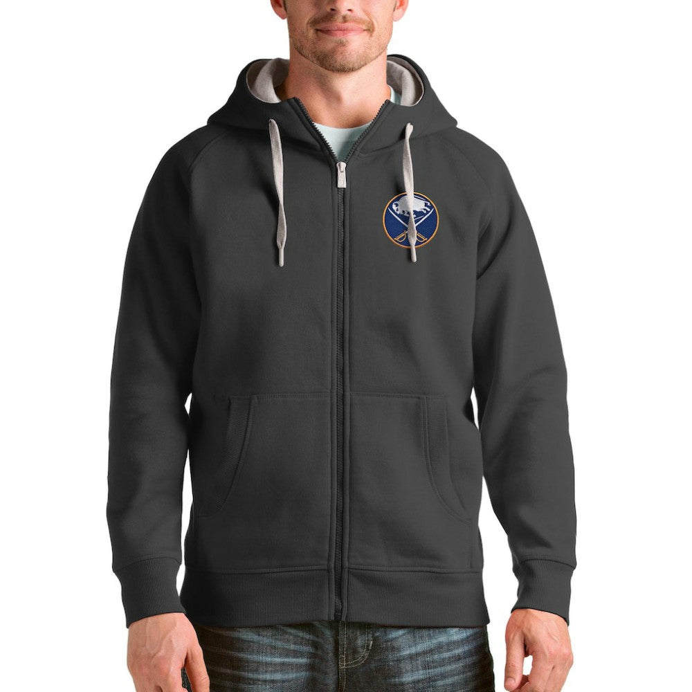 NHL Charcoal Buffalo Sabres Antigua Logo Victory Full-Zip Hoodie