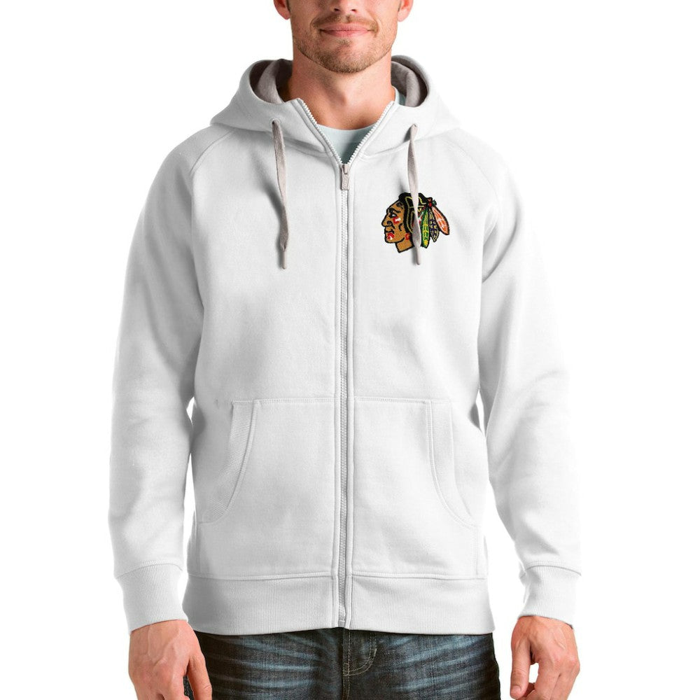 NHL White Chicago Blackhawks Antigua Logo Victory Full-Zip Hoodie